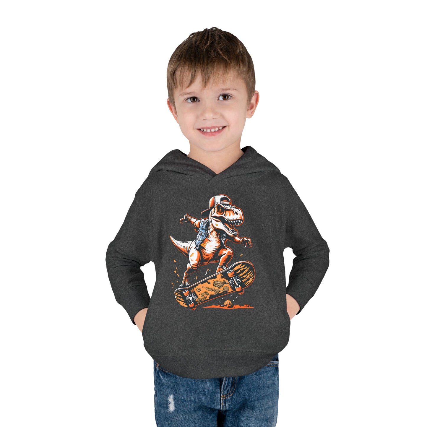 Skateboarding Dino Toddler Fleece Hoodie - Fun and Comfy Kids Apparel