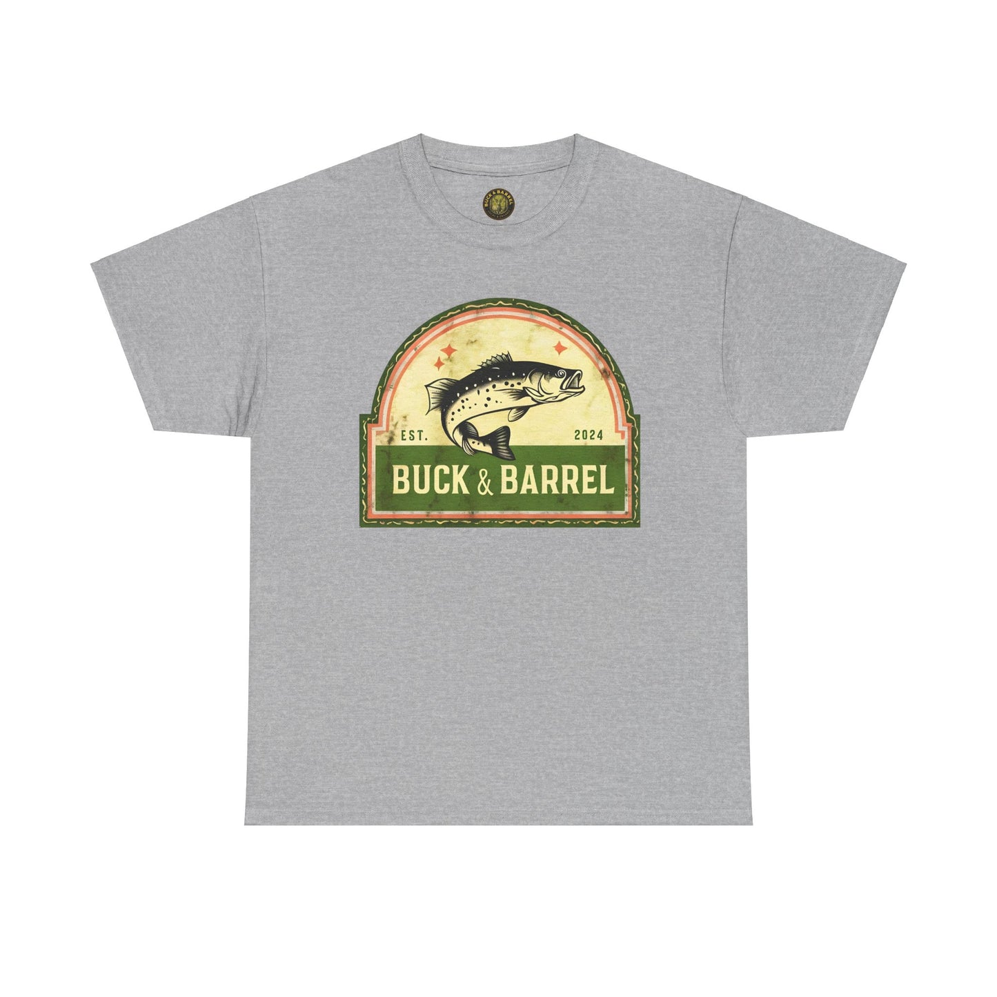 Buck & Barrel Unisex Heavy Cotton Tee - Vintage Fishing Graphic T-Shirt for Outdoor Enthusiasts