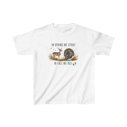 Kids Heavy Cotton Tee - "In Spring We Strut, In Fall We Rut" - Fun Wildlife Design