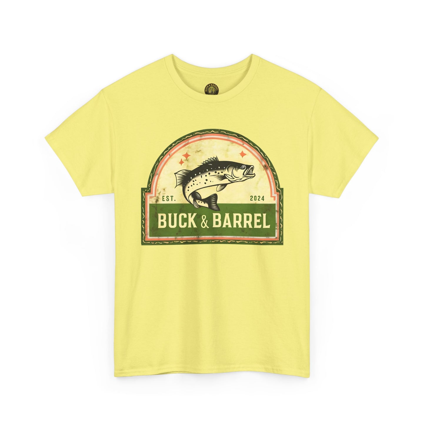 Buck & Barrel Unisex Heavy Cotton Tee - Vintage Fishing Graphic T-Shirt for Outdoor Enthusiasts