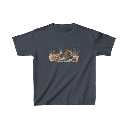 Kids Heavy Cotton Tee - "In Spring We Strut, In Fall We Rut" - Fun Wildlife Design