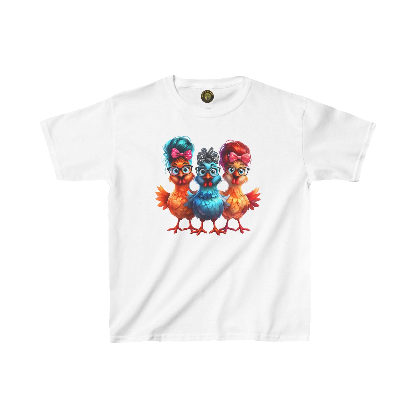 Colorful Chickens Kids Heavy Cotton Tee | Fun Farm Animal T-Shirt for Young Adventurers