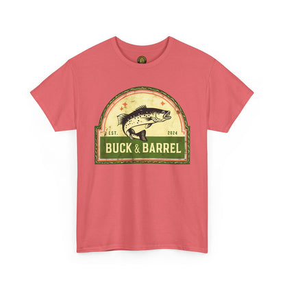 Buck & Barrel Unisex Heavy Cotton Tee - Vintage Fishing Graphic T-Shirt for Outdoor Enthusiasts