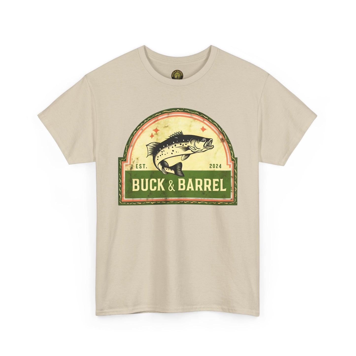 Buck & Barrel Unisex Heavy Cotton Tee - Vintage Fishing Graphic T-Shirt for Outdoor Enthusiasts