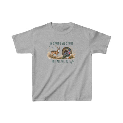 Kids Heavy Cotton Tee - "In Spring We Strut, In Fall We Rut" - Fun Wildlife Design