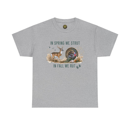 Unisex Heavy Cotton Tee - "In Spring We Strut, In Fall We Rut" Nature Graphic Tee