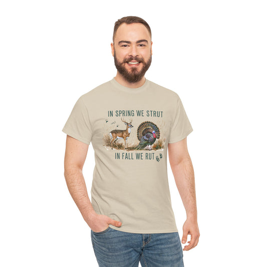 Unisex Heavy Cotton Tee - "In Spring We Strut, In Fall We Rut" Nature Graphic Tee