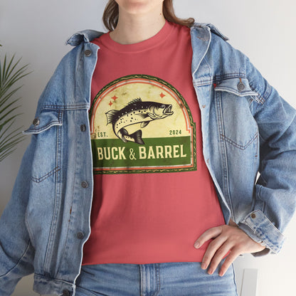 Buck & Barrel Unisex Heavy Cotton Tee - Vintage Fishing Graphic T-Shirt for Outdoor Enthusiasts