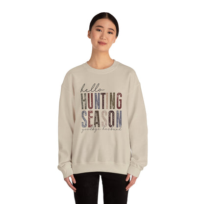 Hello Hunting Season Sweatshirt - Funny Unisex Crewneck for Outdoor Enthusiasts