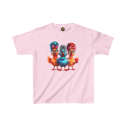 Colorful Chickens Kids Heavy Cotton Tee | Fun Farm Animal T-Shirt for Young Adventurers