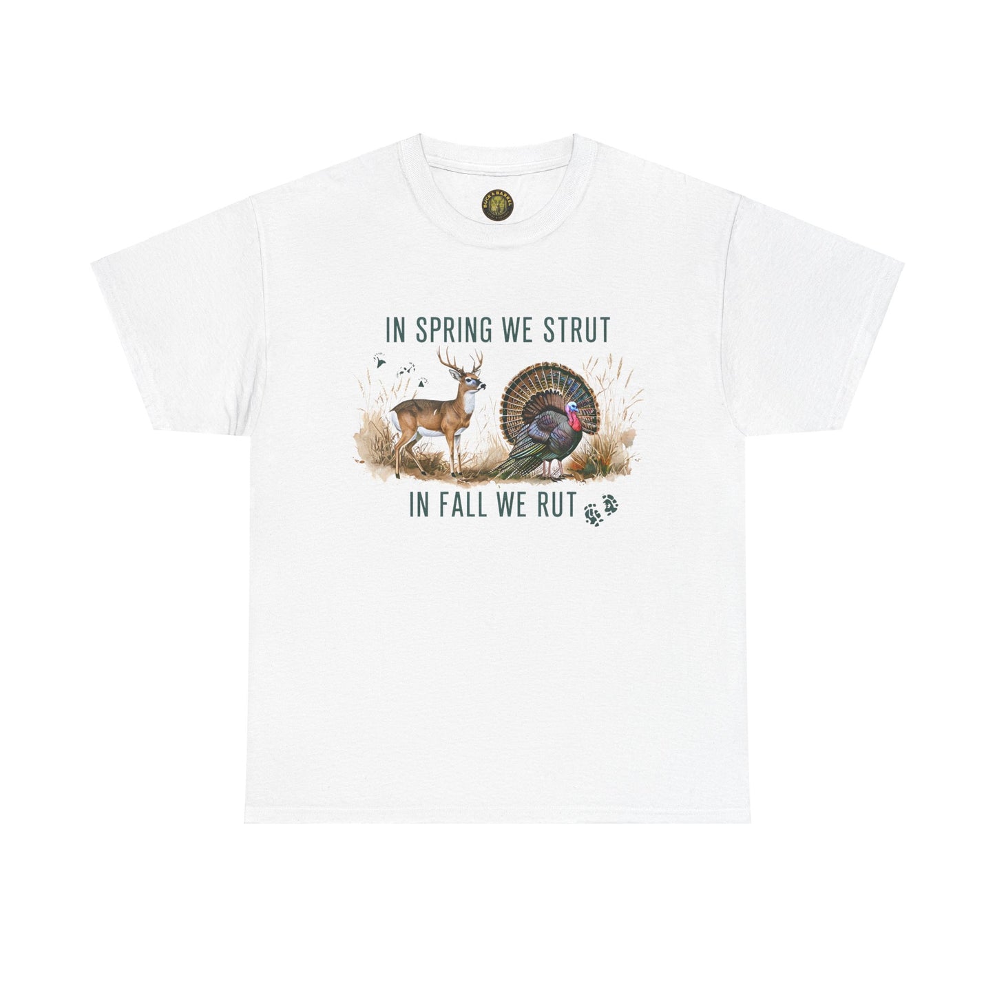 Unisex Heavy Cotton Tee - "In Spring We Strut, In Fall We Rut" Nature Graphic Tee