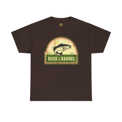 Buck & Barrel Unisex Heavy Cotton Tee - Vintage Fishing Graphic T-Shirt for Outdoor Enthusiasts