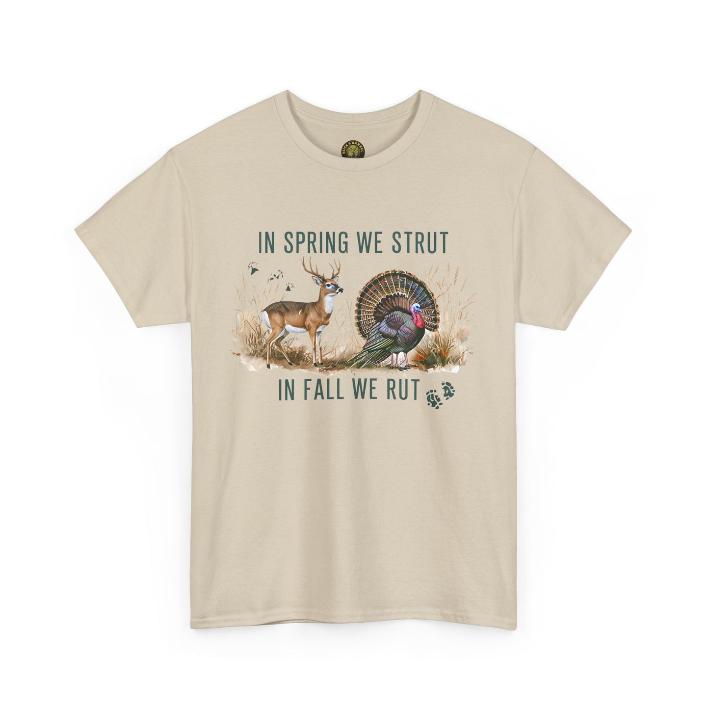 Unisex Heavy Cotton Tee - "In Spring We Strut, In Fall We Rut" Nature Graphic Tee