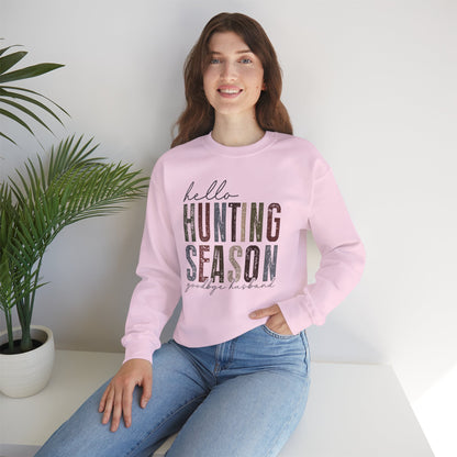 Hello Hunting Season Sweatshirt - Funny Unisex Crewneck for Outdoor Enthusiasts