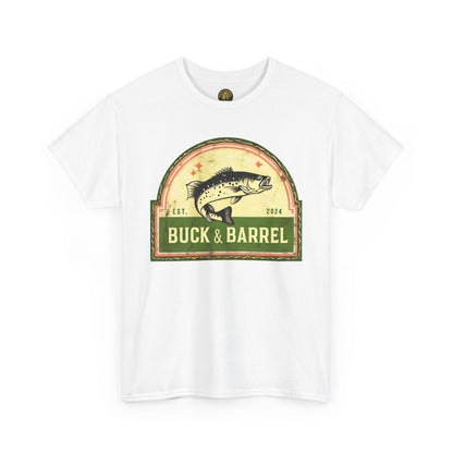 Buck & Barrel Unisex Heavy Cotton Tee - Vintage Fishing Graphic T-Shirt for Outdoor Enthusiasts