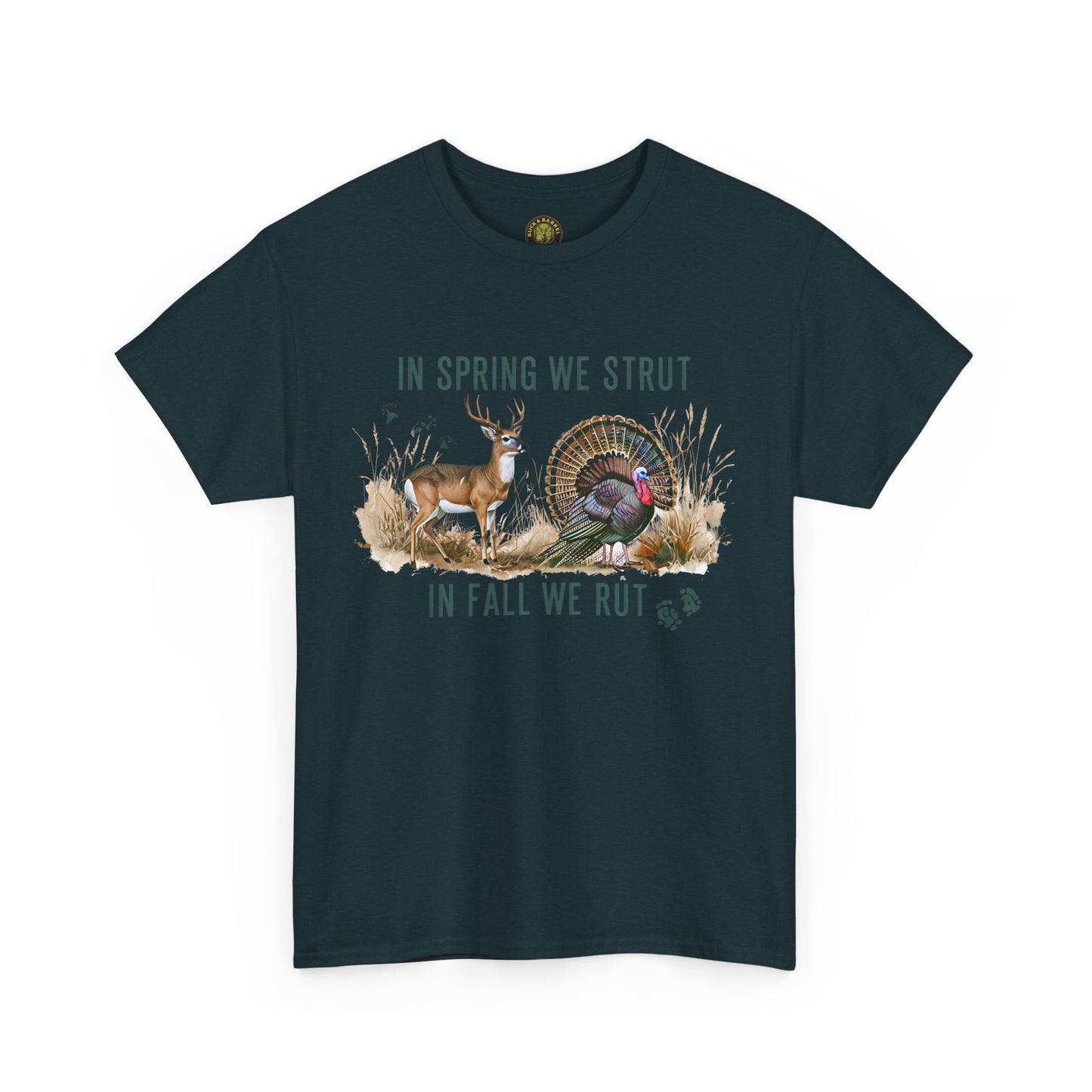 Unisex Heavy Cotton Tee - "In Spring We Strut, In Fall We Rut" Nature Graphic Tee