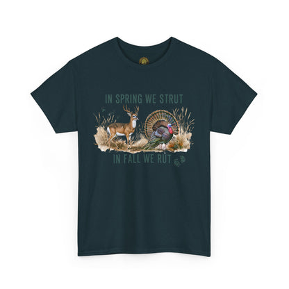 Unisex Heavy Cotton Tee - "In Spring We Strut, In Fall We Rut" Nature Graphic Tee