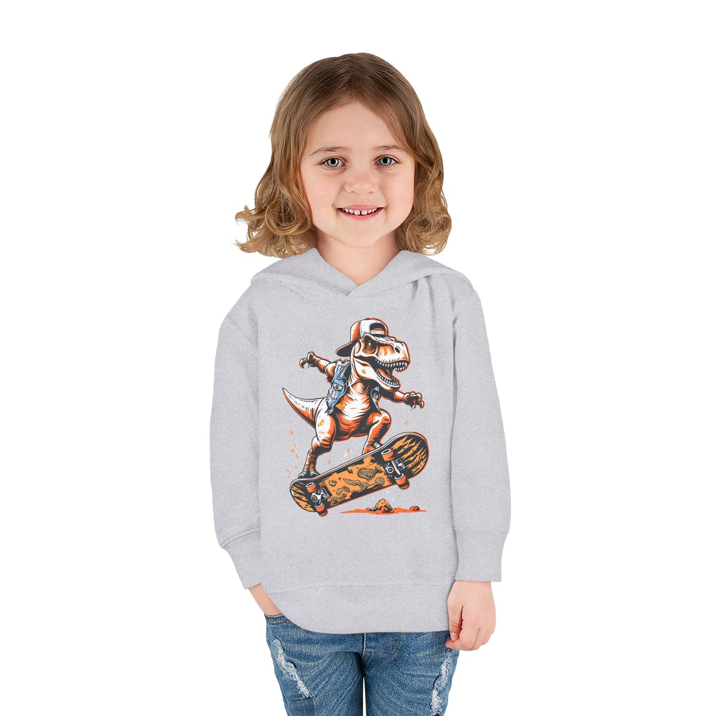 Skateboarding Dino Toddler Fleece Hoodie - Fun and Comfy Kids Apparel