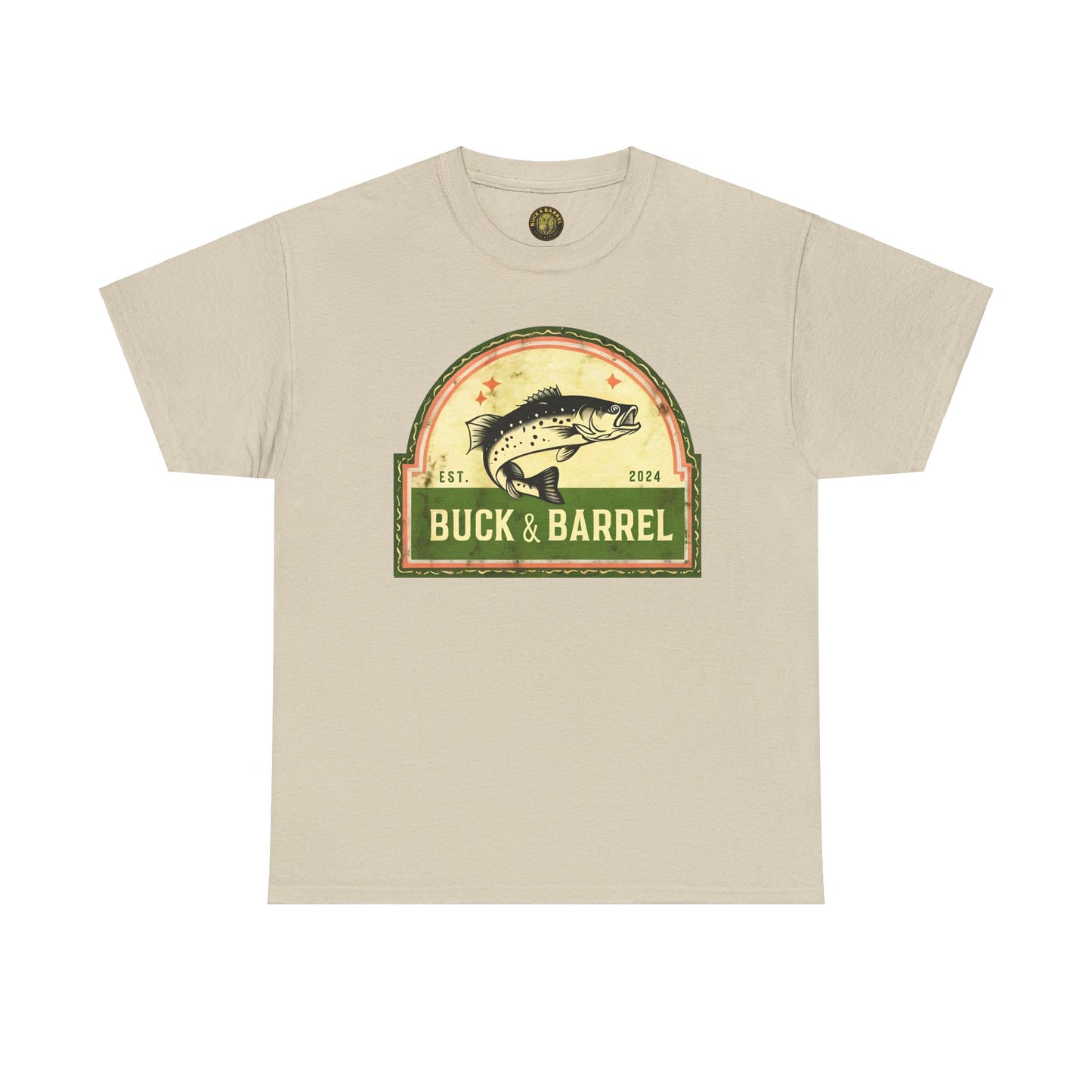 Buck & Barrel Unisex Heavy Cotton Tee - Vintage Fishing Graphic T-Shirt for Outdoor Enthusiasts