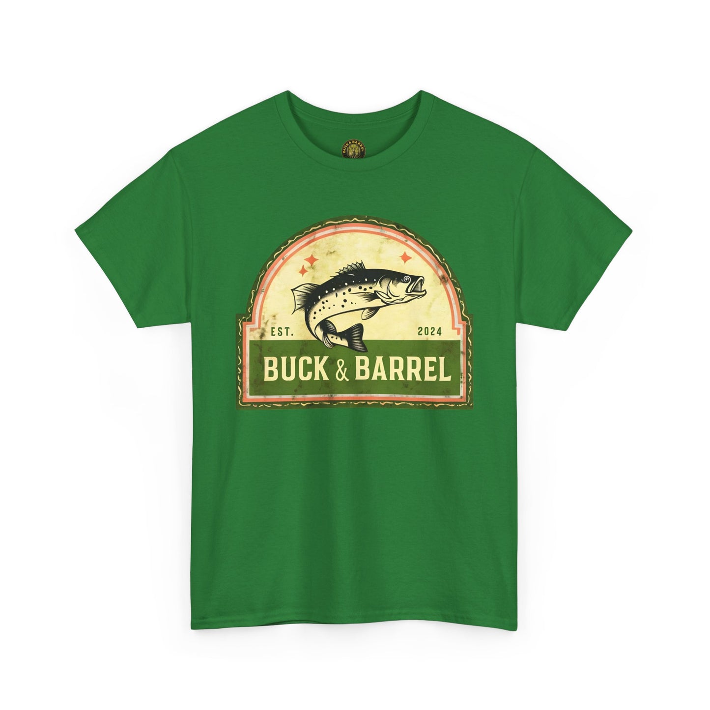 Buck & Barrel Unisex Heavy Cotton Tee - Vintage Fishing Graphic T-Shirt for Outdoor Enthusiasts