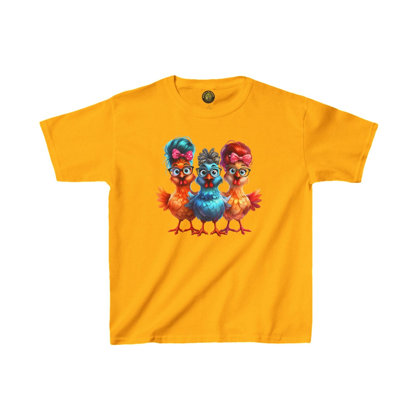 Colorful Chickens Kids Heavy Cotton Tee | Fun Farm Animal T-Shirt for Young Adventurers