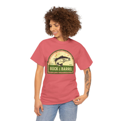 Buck & Barrel Unisex Heavy Cotton Tee - Vintage Fishing Graphic T-Shirt for Outdoor Enthusiasts