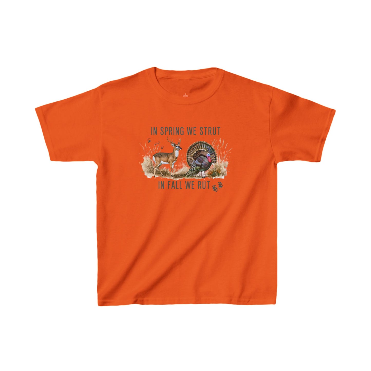 Kids Heavy Cotton Tee - "In Spring We Strut, In Fall We Rut" - Fun Wildlife Design