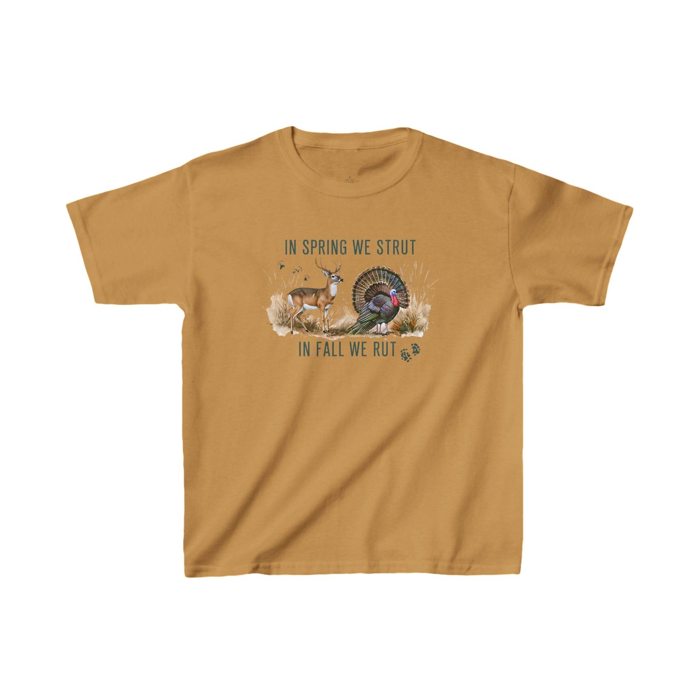 Kids Heavy Cotton Tee - "In Spring We Strut, In Fall We Rut" - Fun Wildlife Design