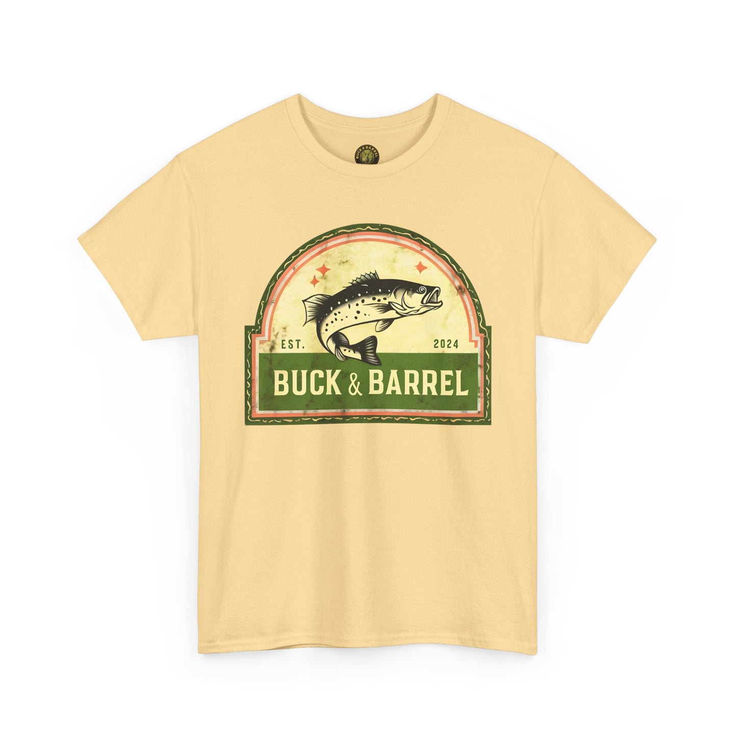 Buck & Barrel Unisex Heavy Cotton Tee - Vintage Fishing Graphic T-Shirt for Outdoor Enthusiasts