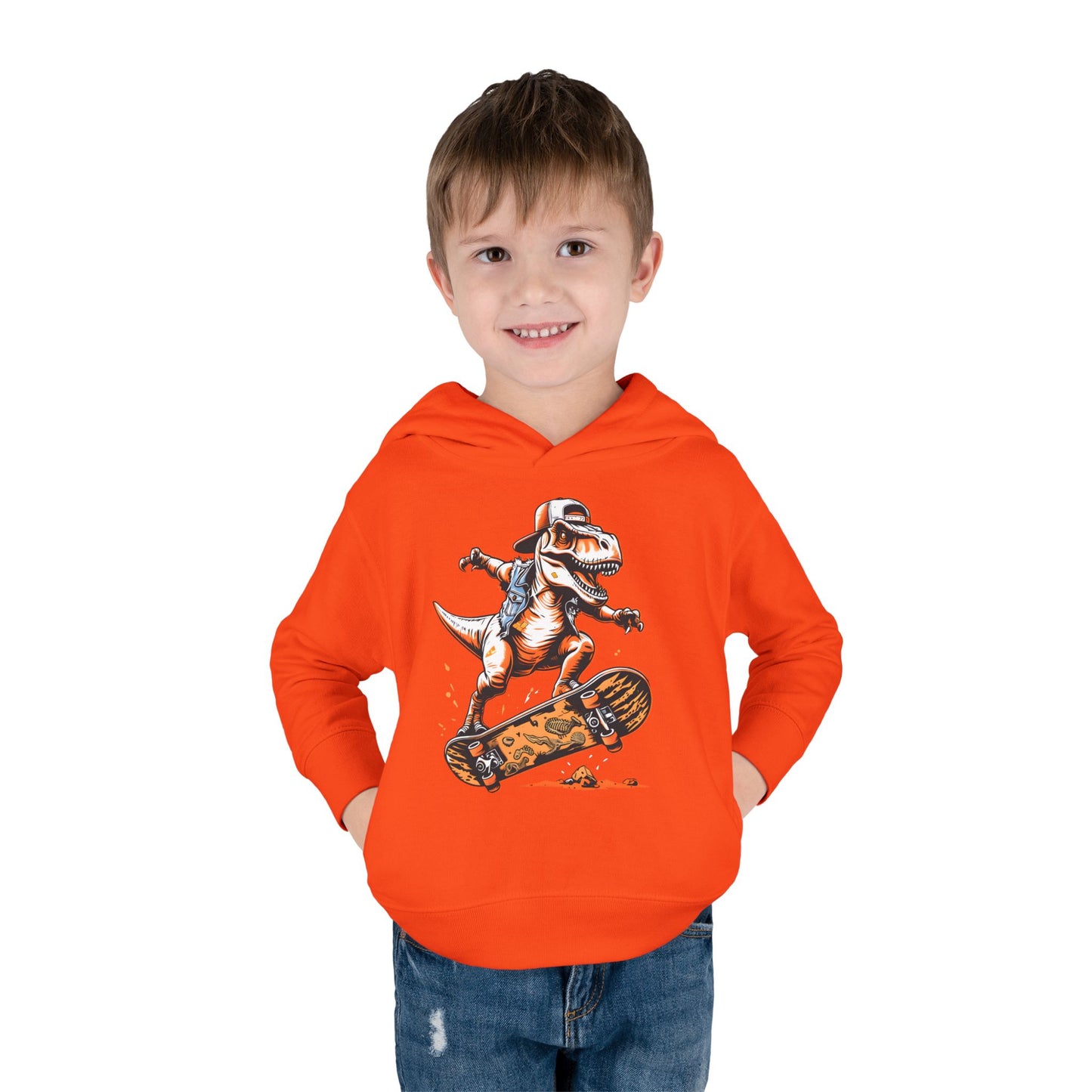 Skateboarding Dino Toddler Fleece Hoodie - Fun and Comfy Kids Apparel