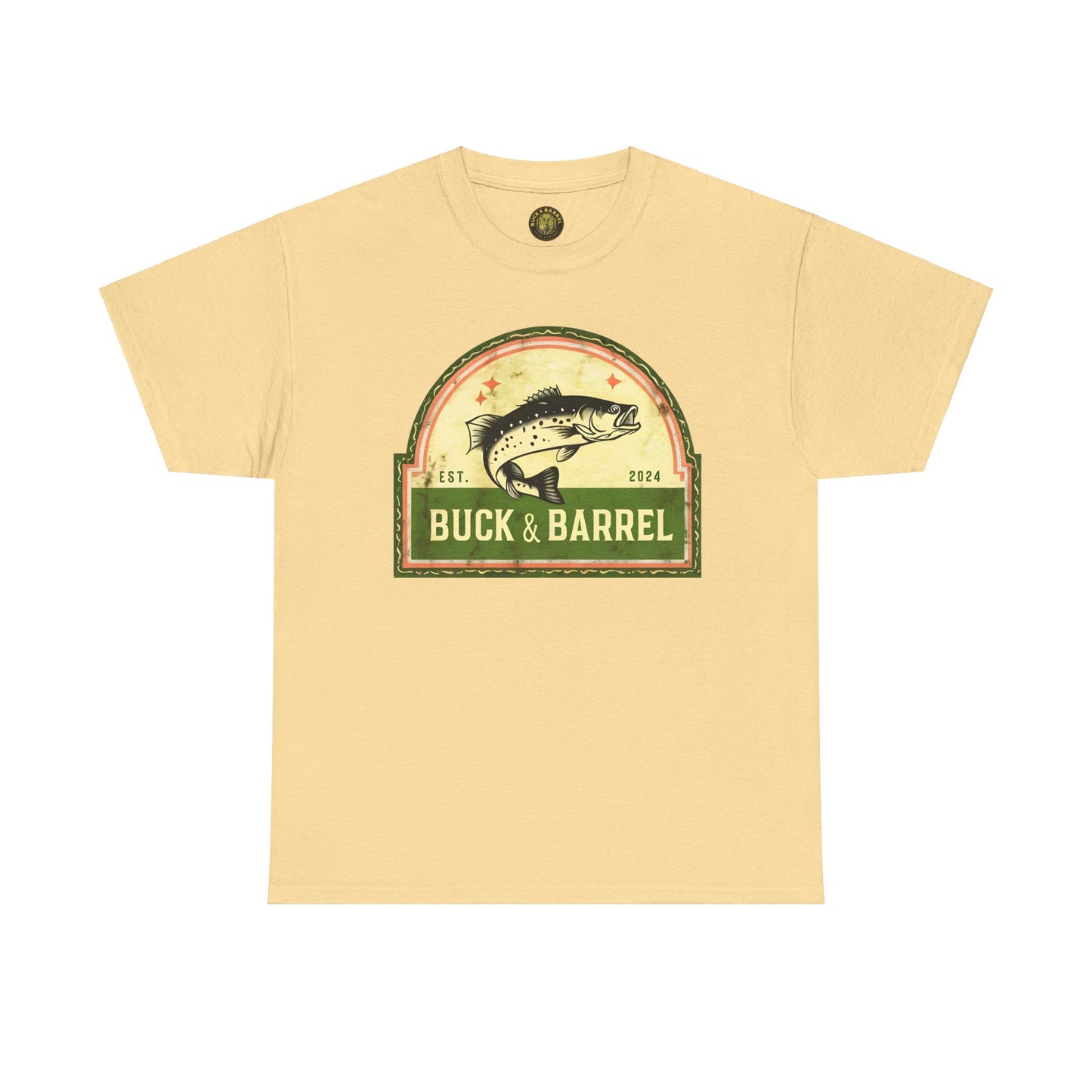 Buck & Barrel Unisex Heavy Cotton Tee - Vintage Fishing Graphic T-Shirt for Outdoor Enthusiasts