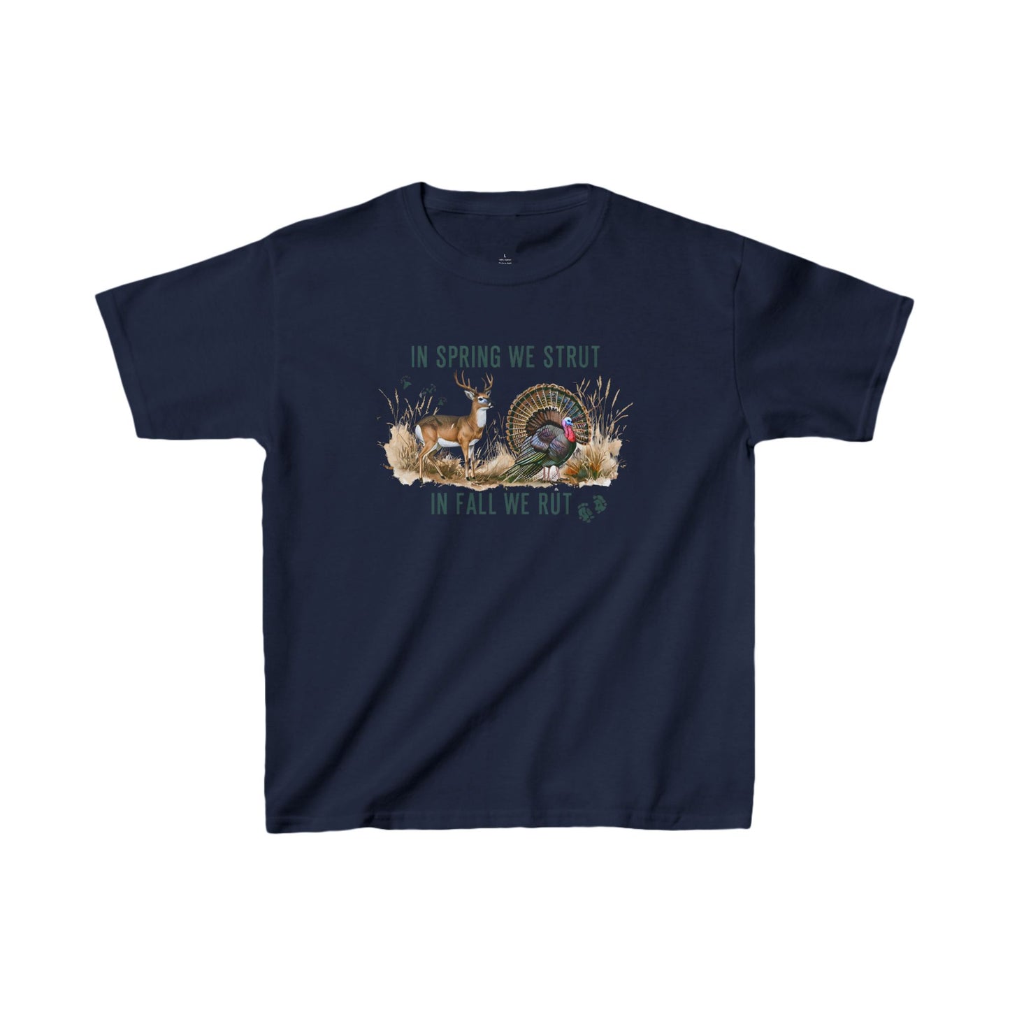 Kids Heavy Cotton Tee - "In Spring We Strut, In Fall We Rut" - Fun Wildlife Design