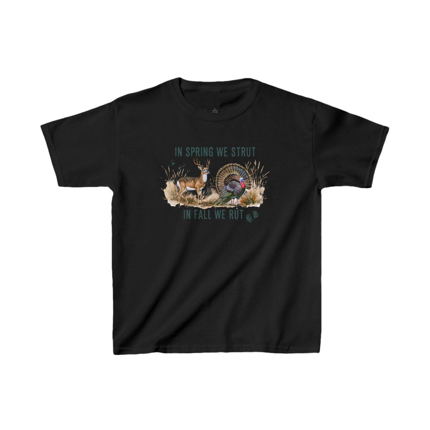 Kids Heavy Cotton Tee - "In Spring We Strut, In Fall We Rut" - Fun Wildlife Design