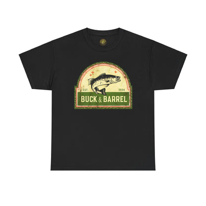 Buck & Barrel Unisex Heavy Cotton Tee - Vintage Fishing Graphic T-Shirt for Outdoor Enthusiasts