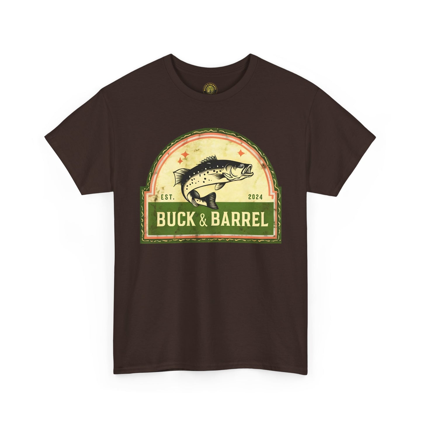 Buck & Barrel Unisex Heavy Cotton Tee - Vintage Fishing Graphic T-Shirt for Outdoor Enthusiasts