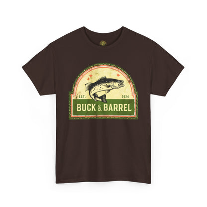 Buck & Barrel Unisex Heavy Cotton Tee - Vintage Fishing Graphic T-Shirt for Outdoor Enthusiasts