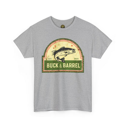 Buck & Barrel Unisex Heavy Cotton Tee - Vintage Fishing Graphic T-Shirt for Outdoor Enthusiasts