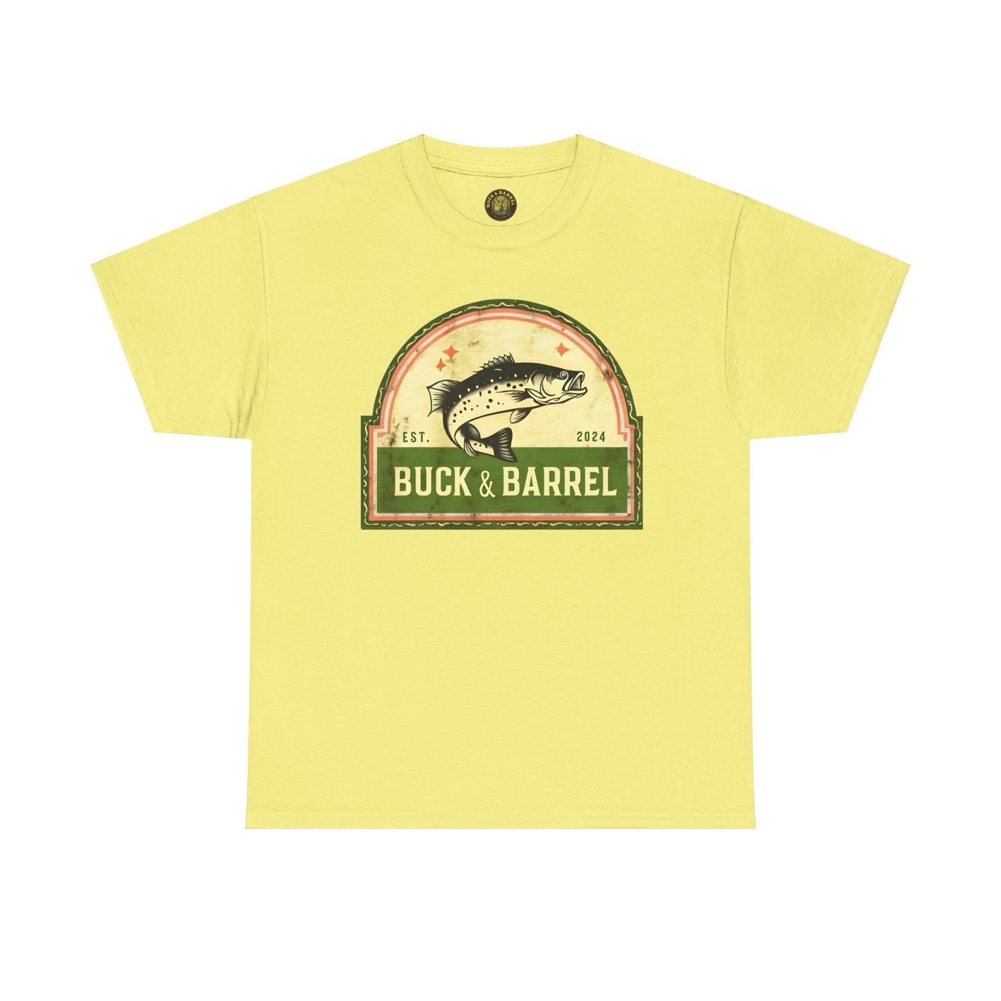 Buck & Barrel Unisex Heavy Cotton Tee - Vintage Fishing Graphic T-Shirt for Outdoor Enthusiasts