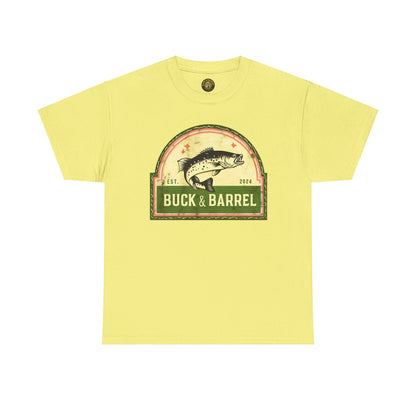 Buck & Barrel Unisex Heavy Cotton Tee - Vintage Fishing Graphic T-Shirt for Outdoor Enthusiasts