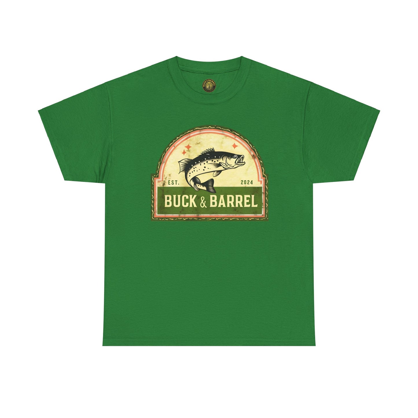 Buck & Barrel Unisex Heavy Cotton Tee - Vintage Fishing Graphic T-Shirt for Outdoor Enthusiasts