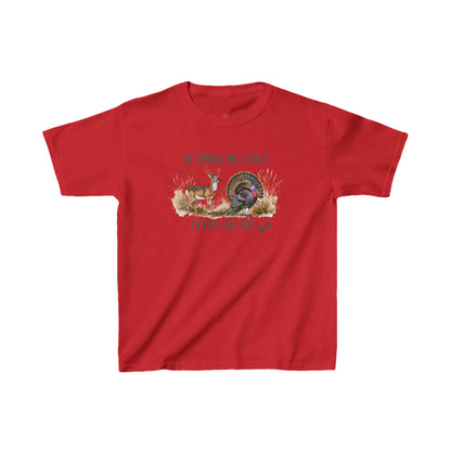 Kids Heavy Cotton Tee - "In Spring We Strut, In Fall We Rut" - Fun Wildlife Design