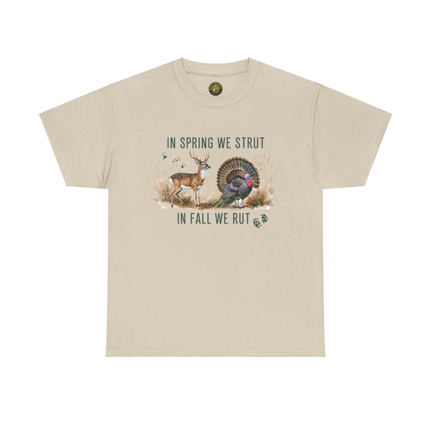 Unisex Heavy Cotton Tee - "In Spring We Strut, In Fall We Rut" Nature Graphic Tee