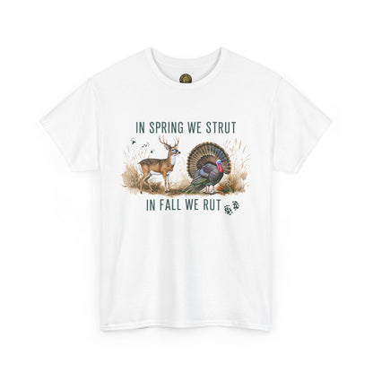 Unisex Heavy Cotton Tee - "In Spring We Strut, In Fall We Rut" Nature Graphic Tee